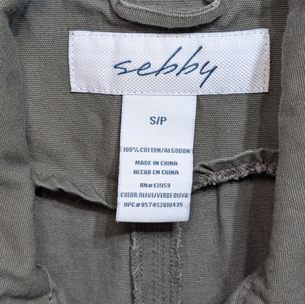 Sebby Women's Small Olive Green 100% Cotton Utility Cinch Vest Jacket - Picture 4 of 5